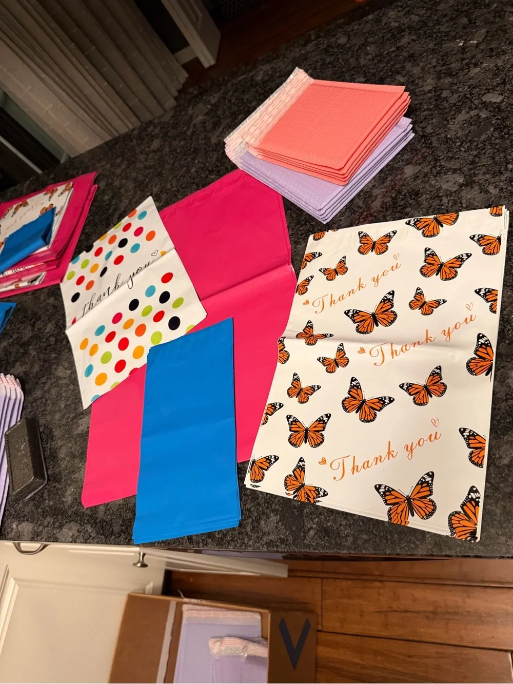 Bundle of 35 Poly & Bubble Mailers Assorted Sizes & Colors Butterfly & Dot Set